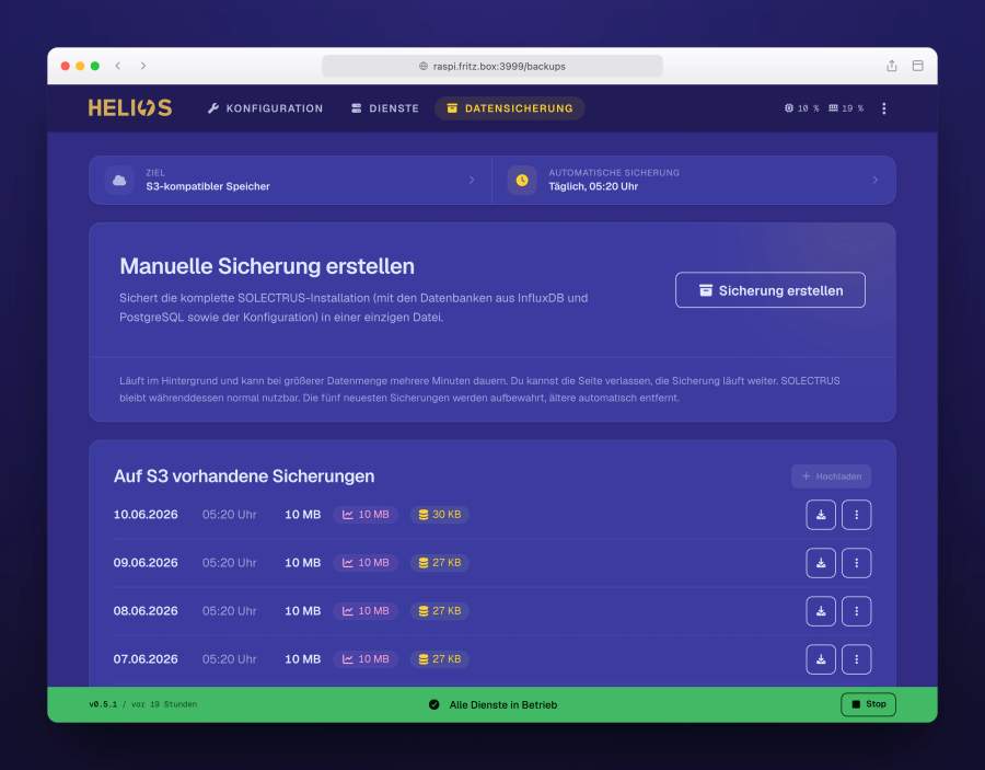 Backup-Einstellungen im Browser