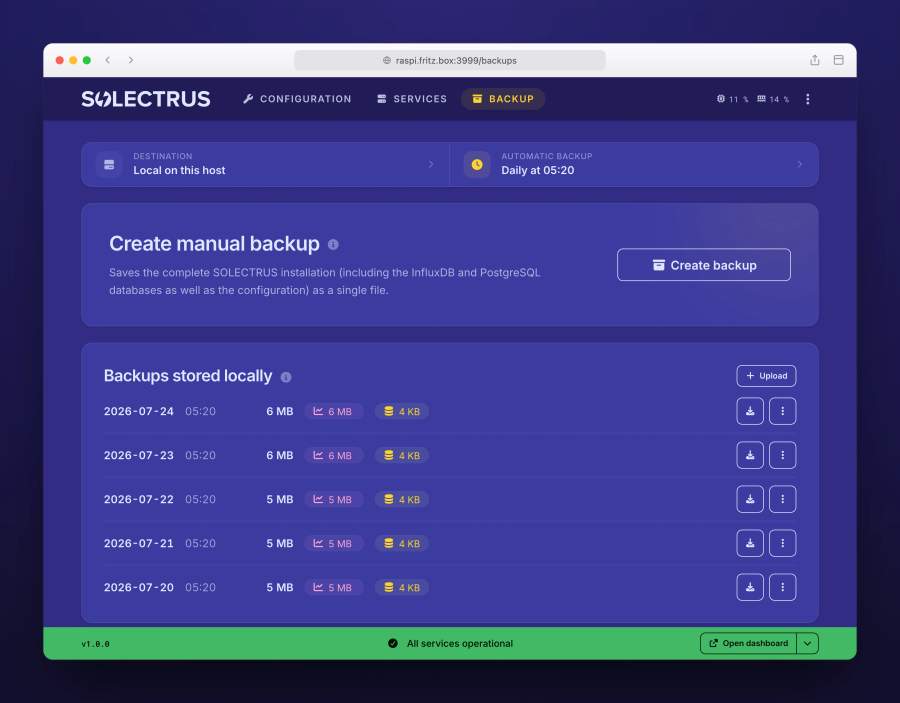 Backup settings in the browser