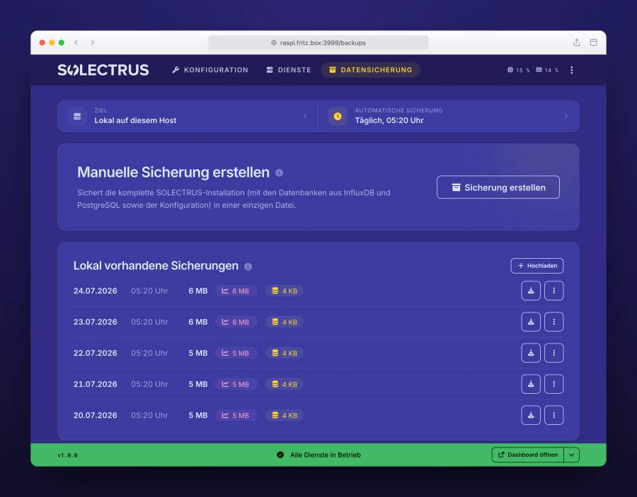 Backup-Einstellungen im Browser