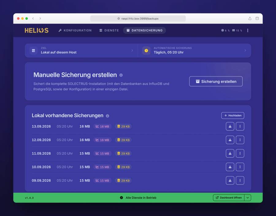 Backup-Einstellungen im Browser