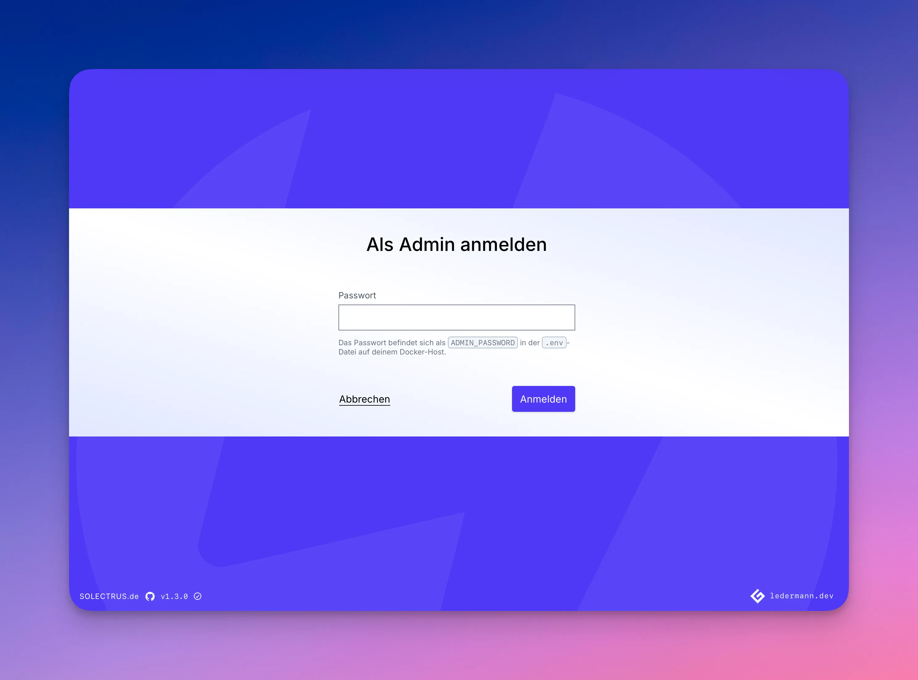 Login-Formular des Dashboards